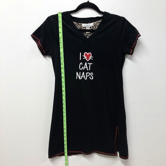 Rene Rofe Cotton Sleepshirt Pajamas, Sz Small, Black w "I Love Cat Naps" Graphic - Picture 6 of 8